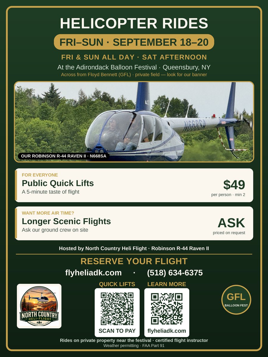 Helicopter rides at the Adirondack Balloon Festival β Sept 18β20