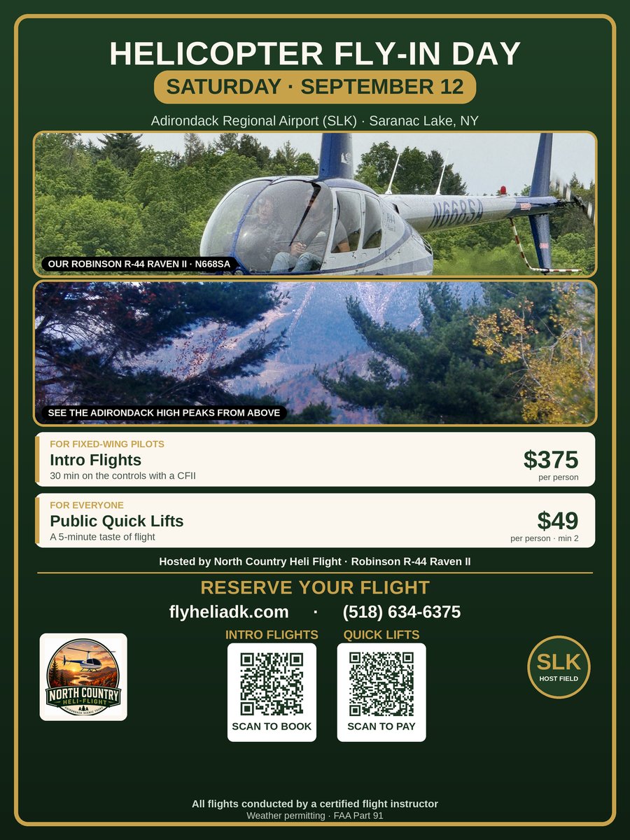Saranac Lake Fly-In Day poster β Sept 12, Adirondack Regional Airport
